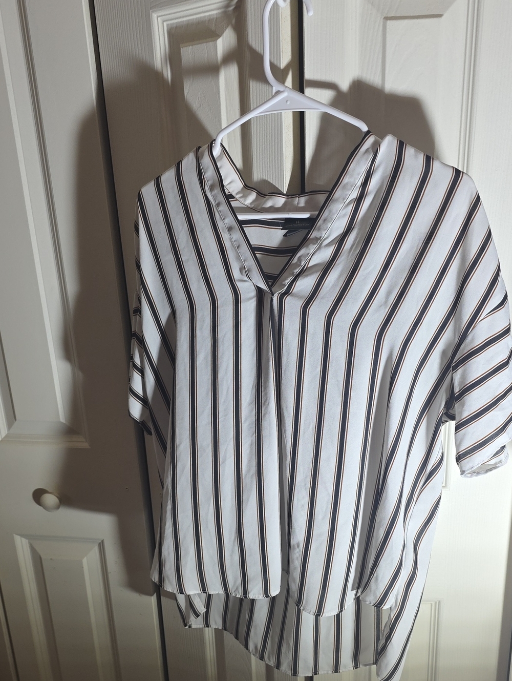 Worthington White Blouse with Black and Brown Stripes